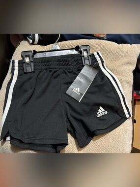 Girl adidas Black Shorts with White Three-Stripes and Logo